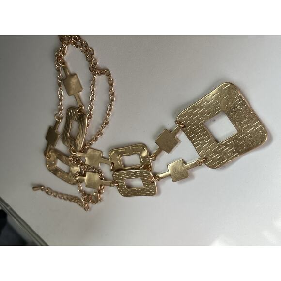 Vintage Textured Squares Gold Chain 38” Long Fashion Necklace - Picture 4 of 5